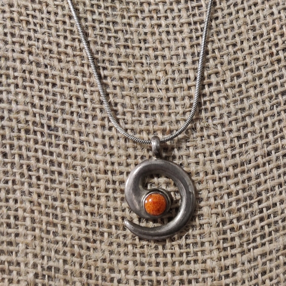 Leonard Maloney Navajo Modernist Sterling LM Pendant w/Coral - Picture 14 of 16